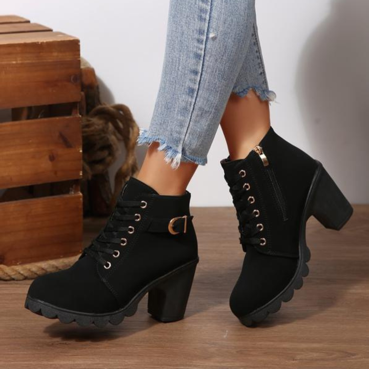Felicity | Chic Lace-Up Metal Buckle Chunky Ankle Boots