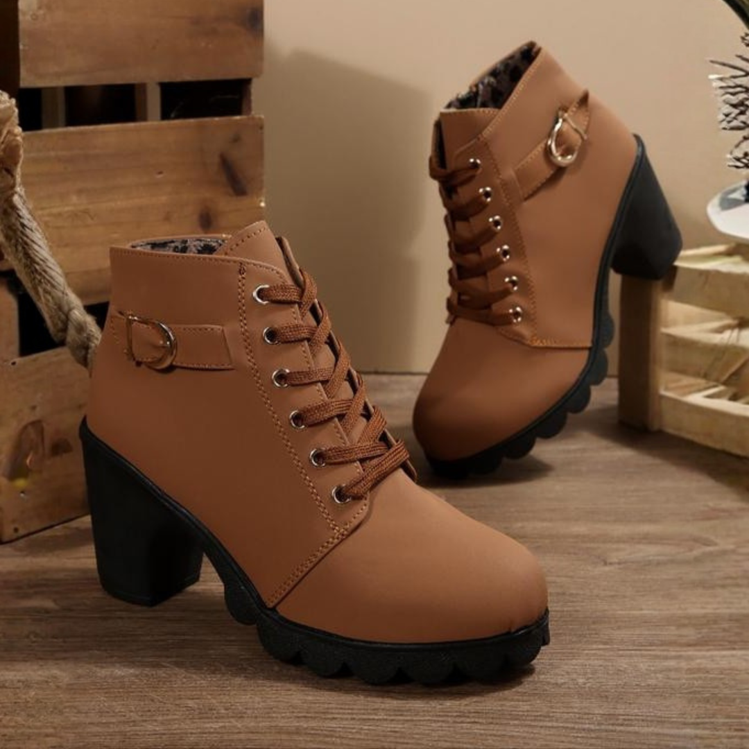 Felicity | Chic Lace-Up Metal Buckle Chunky Ankle Boots
