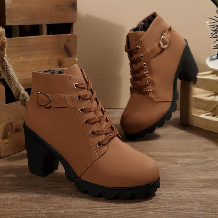 Felicity | Chic Lace-Up Metal Buckle Chunky Ankle Boots