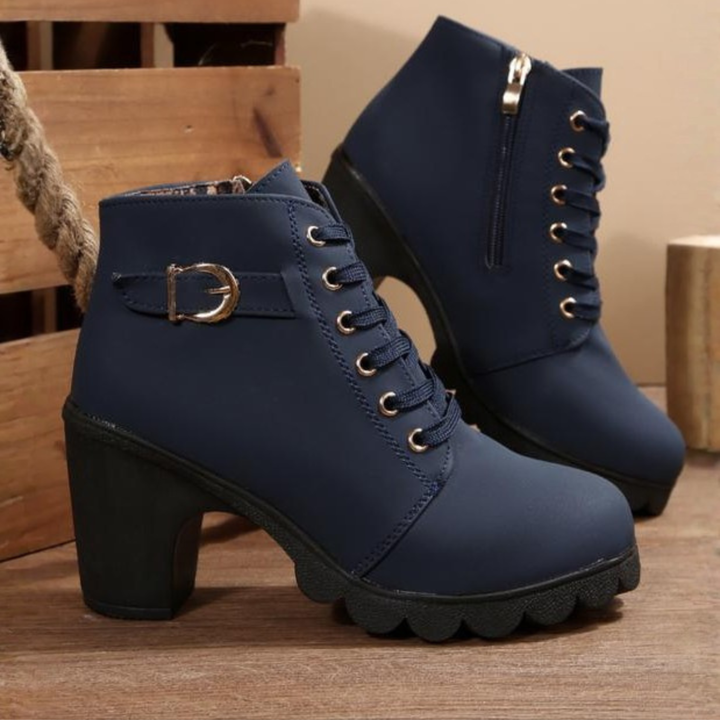 Felicity | Chic Lace-Up Metal Buckle Chunky Ankle Boots