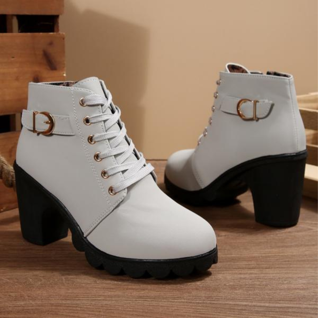 Felicity | Chic Lace-Up Metal Buckle Chunky Ankle Boots