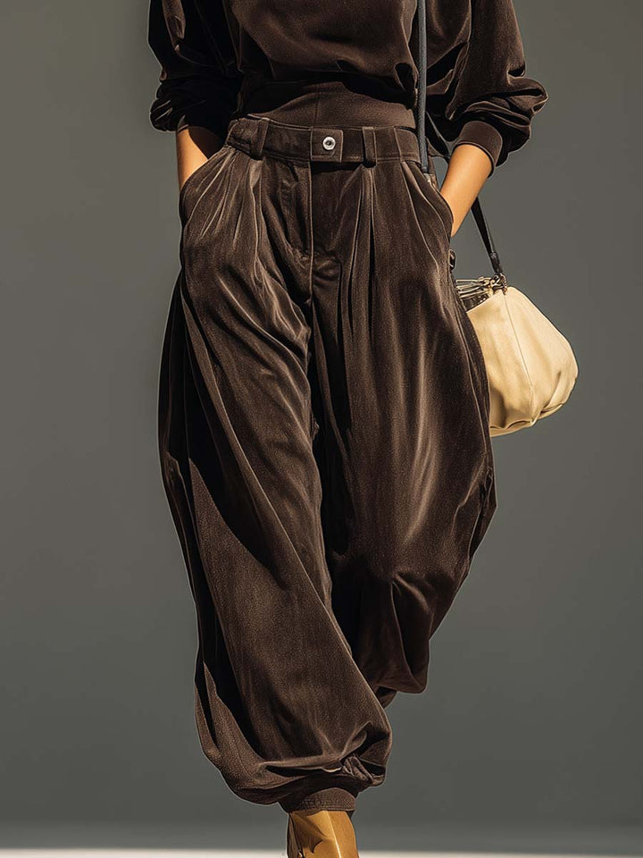Lucy | Vintage Brown Velvet Hoodie and Relaxed Trousers Set